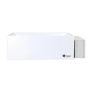 A white rectangular cold plunge with an external chiller