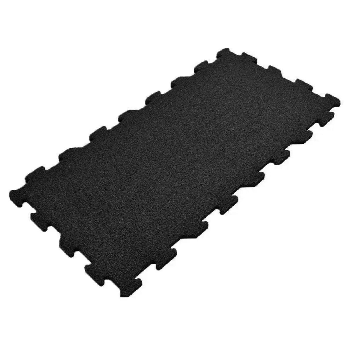 The ECORE RageTurf Rally Interlocking Tile by ECORE Athletic is a black rectangular 12mm athletic turf tile with puzzle-like edges, designed to connect with other mats for cushioned floor protection.