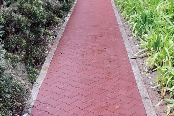 Red rubber paver footpath