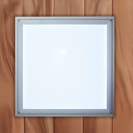 Chromotherapy lighting system cover found inside a wooden Canadian red cedar sauna