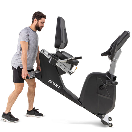 Cordless Spirit Fitness CR800 light commercial recumbent bike with LED display