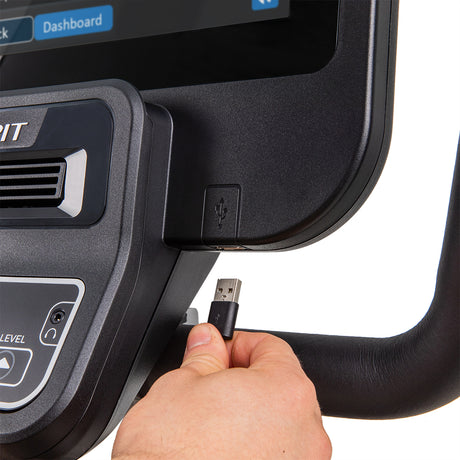 Spirit Fitness CR800 ENT recumbent bike with interactive touchscreen display