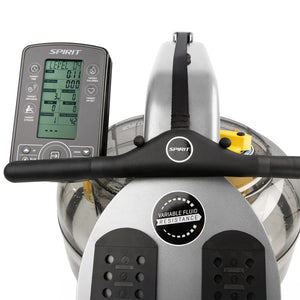 Spirit Fitness CRW900 commercial grade water rower with dual aluminum rails and adjustable height seat