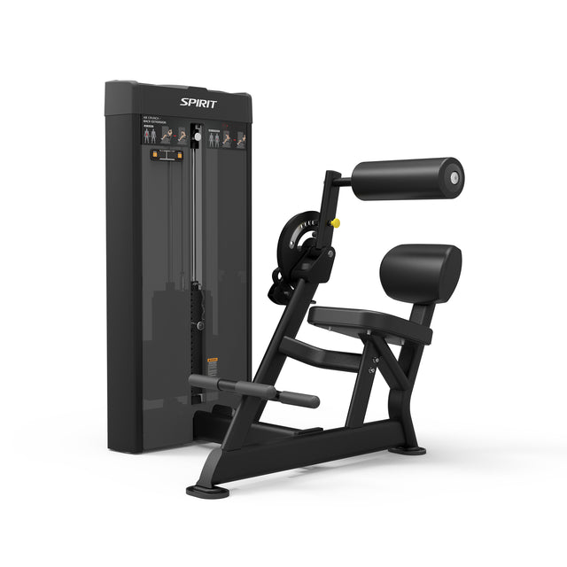 Spirit Fitness CSD-ACBE - Dual Function Ab Crunch Back Extension machine with Integrated Rep Counter and Timer, 190 lb. Weight Stack, 5 lb. Weight Stack Increments, 12-Guage Steel Construction, and Black Powder Coat Finish