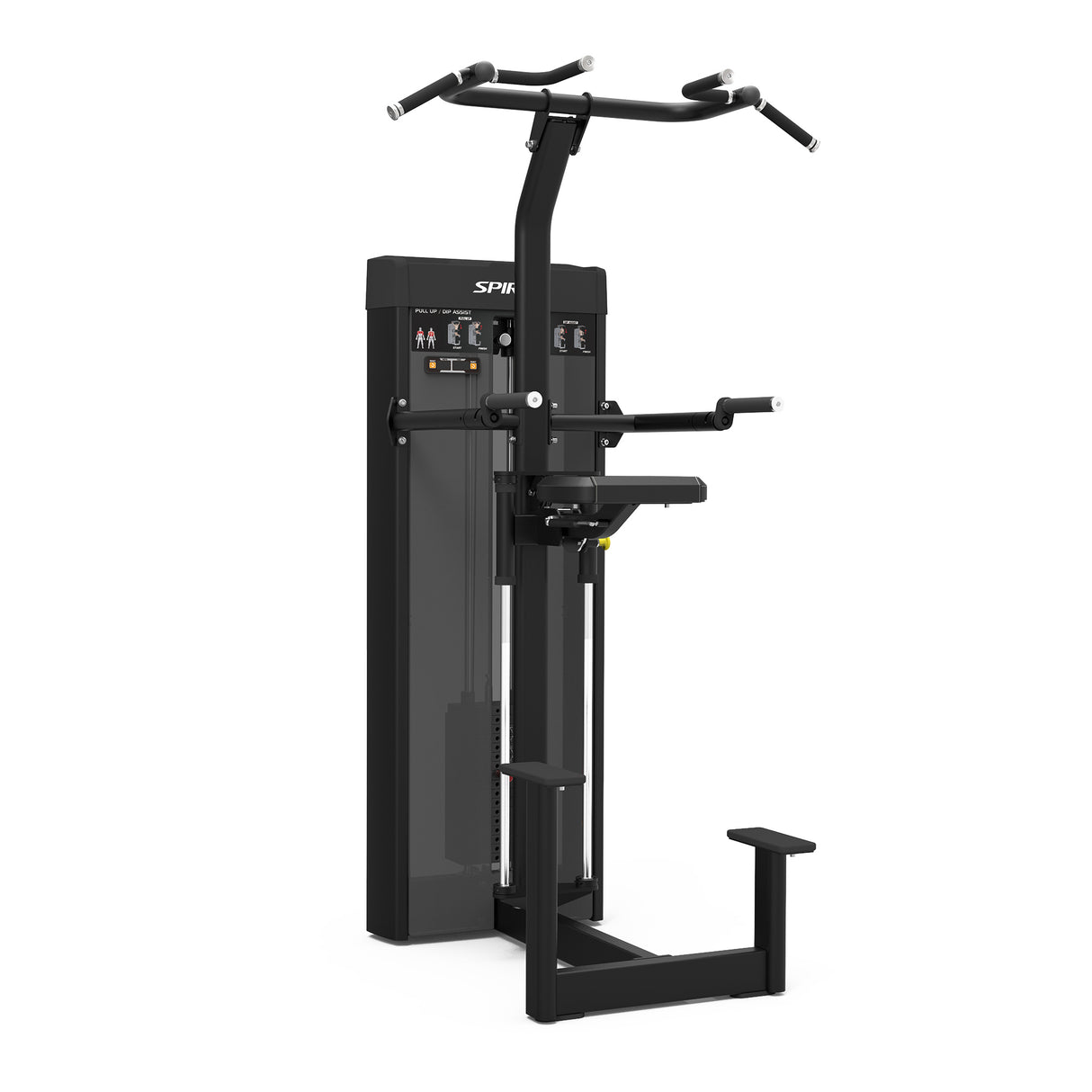Spirit Fitness CSD-PUDA - Dual Function Pull Up Dip Assist machine with Integrated Rep Counter and Timer, 200 lb. Weight Stack, 5 lb. Weight Stack Increments, 12-Guage Steel Construction, and Three Pull Up Grip Options for Wide, Narrow, Neutral Grips