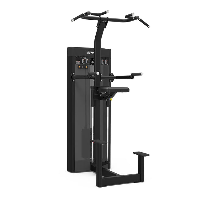 Spirit Fitness CSD-PUDA - Dual Function Pull Up Dip Assist machine with Integrated Rep Counter and Timer, 200 lb. Weight Stack, 5 lb. Weight Stack Increments, 12-Guage Steel Construction, and Three Pull Up Grip Options for Wide, Narrow, Neutral Grips
