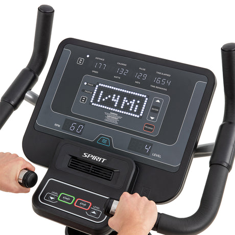 Spirit Fitness CU800 light commercial upright bike with LED display screen