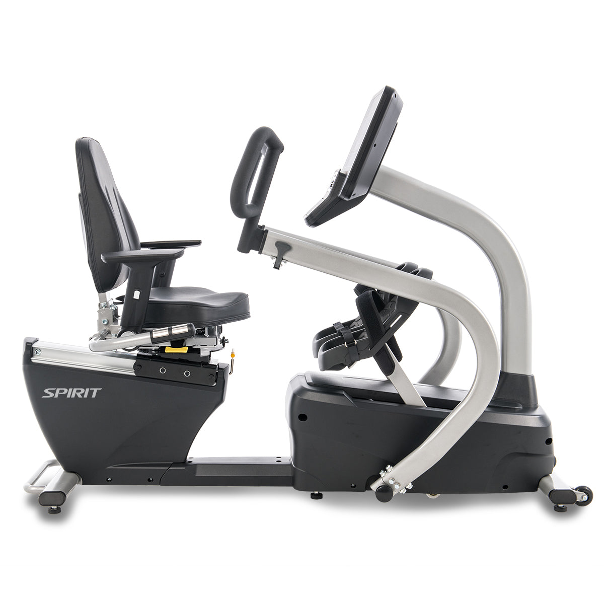 Spirit Fitness CRS800S light commercial recumbent seated stepper with adjustable seat and handles and armrests