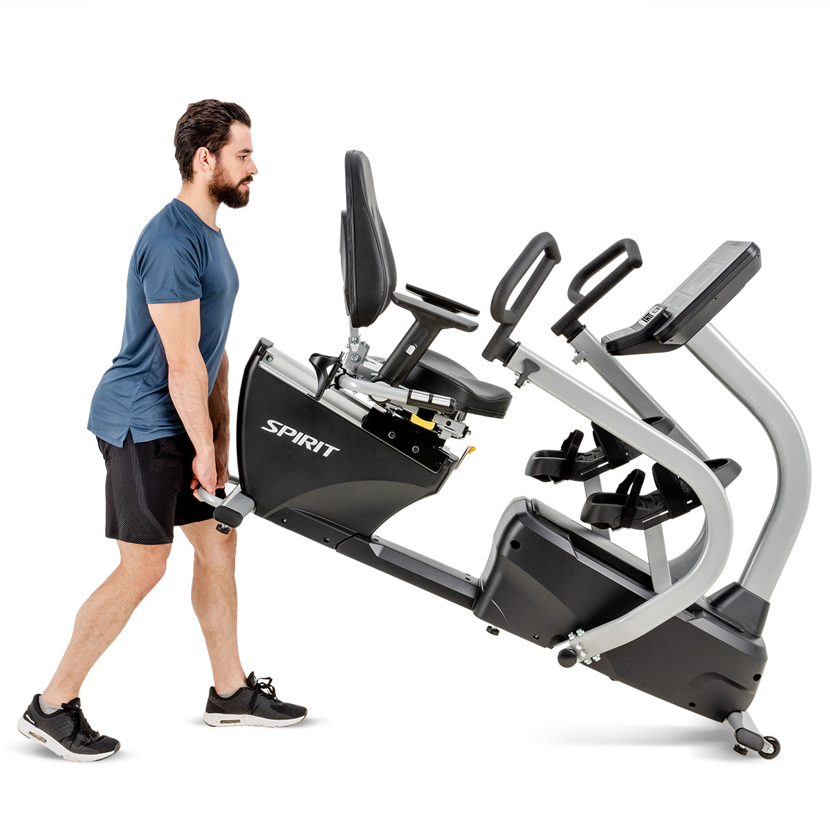 Spirit Fitness CRS800S light commercial recumbent seated stepper with adjustable seat and handles and armrests
