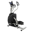 The Spirit Fitness XS895 Adjustable Incline HIIT Stepper by Spirit Fitness features a digital display, black and silver frame, large foot pedals, and moving handlebars for a modern full-body workout.