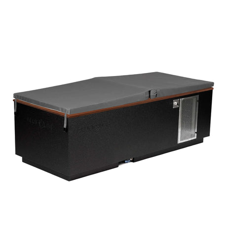 Black BlueCube CoreChill 3 Cold Plunge Tub with walnut top and spa cover which is commercial grade and handmade in America