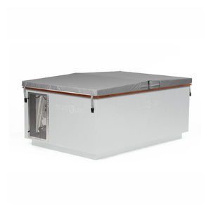 White BlueCube CoreChill 3 Elite Cold Plunge Tub with line-x coating and walnut top which is commercial grade and handmade in America