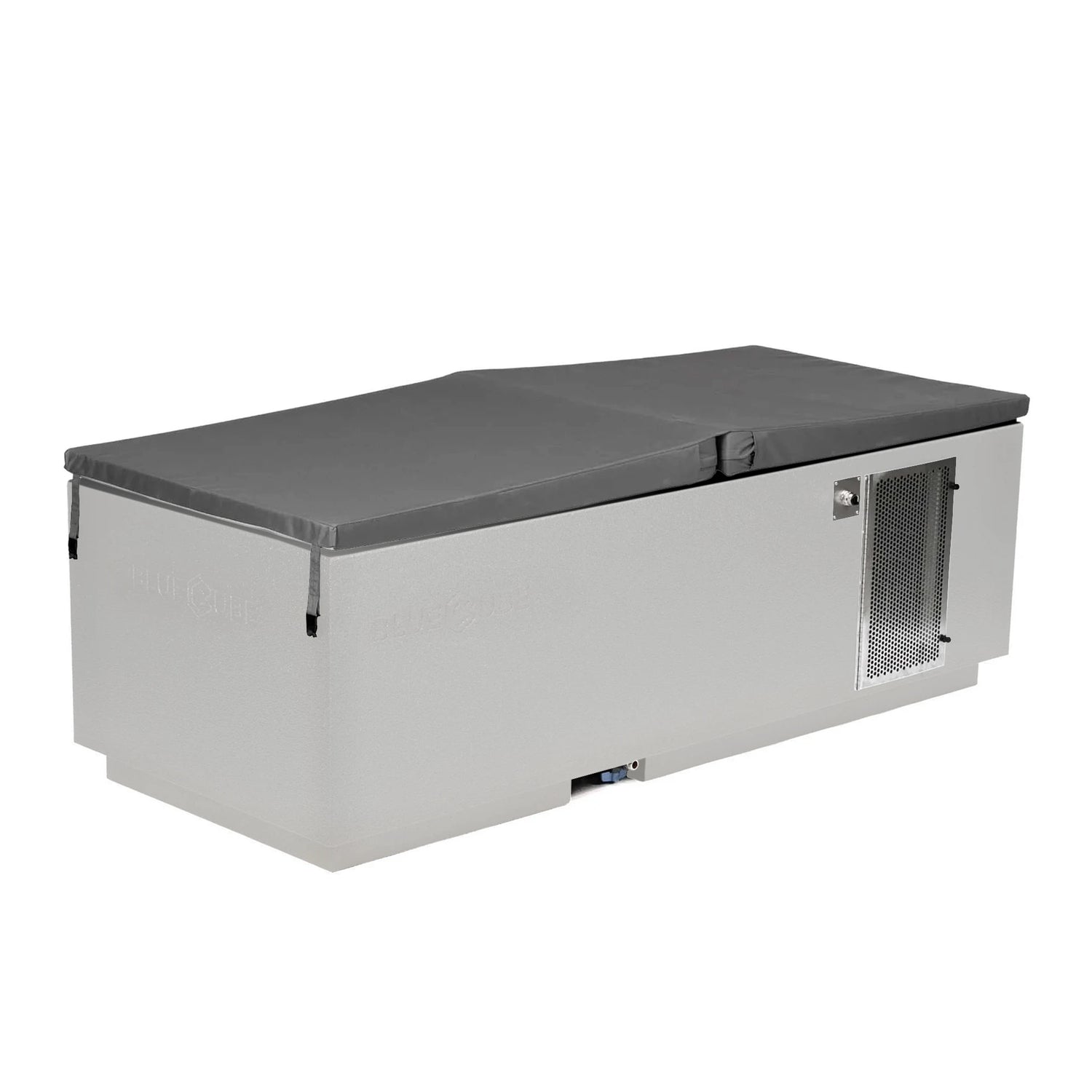 White BlueCube CoreChill 3 Cold Plunge Tub with spa cover which is commercial grade and handmade in America