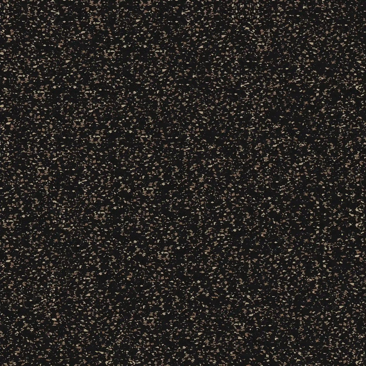 The ECORE Athletic Rubber Floor Tiles - 8mm Interlocking feature a dense field of small, light brown and beige specks scattered across a black background, resembling a starry night sky.