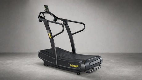 Curved treadmill in a dramatic training space