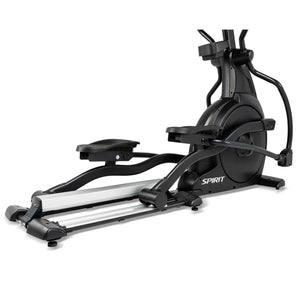 The Spirit Fitness CE800ENT Elliptical by Spirit Fitness is a black indoor exercise machine featuring pedals, handlebars, and a durable, compact frame designed for efficient home workouts.