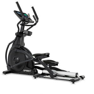 The Spirit Fitness CE800ENT Elliptical by Spirit Fitness is shown on a white background, featuring handles, a digital display screen, and foot pedals.