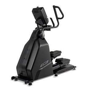 The Spirit Fitness CE900 Elliptical by Spirit Fitness is a black stair climber elliptical machine featuring a digital display and handlebars, shown on a white background.