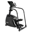 The Spirit Fitness CS800 Stepper by Spirit Fitness is a black indoor exercise machine with foot pedals, handlebars, and a digital display screen for effective fitness workouts.