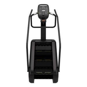 Straight-on front view of the Spirit Fitness CSC880 Stair Climber showing the console and full stepped deck.