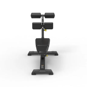 Front view of the Spirit Fitness CSF-AABB Adjustable Ab Bench showing the angled backrest rollers and seat pad on a black frame.