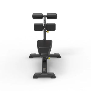 Front view of the Spirit Fitness CSF-AABB Adjustable Ab Bench showing the angled backrest rollers and seat pad on a black frame.
