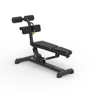 Angled view of the Spirit Fitness CSF-AABB Adjustable Ab Bench showing the adjustable backrest, seat, and footplate on its base frame.