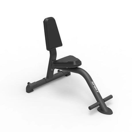 Opposite-angle view of the Spirit Fitness CSF-UPRB Upright Bench showing the seat, backrest, and stabilizing feet.