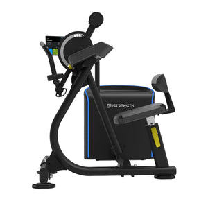 Side profile of the Spirit Fitness CSI-BCTE i-Strength Dual Biceps Curl/Triceps Extension showing the iStrength weight-stack shroud and pivot arm.