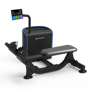 Front three-quarter view of the Spirit Fitness CSI-LROW i-Strength Low Row showing the row handle, bench, and touchscreen console.