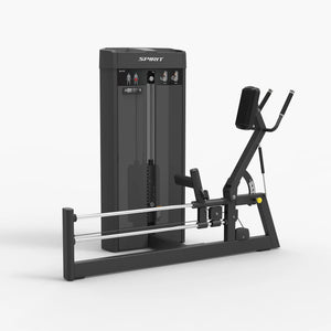 Angled view of the Spirit Fitness CSS-GLUT Glute Trainer showing the weight stack, footplate, kickback arm, and handgrips.