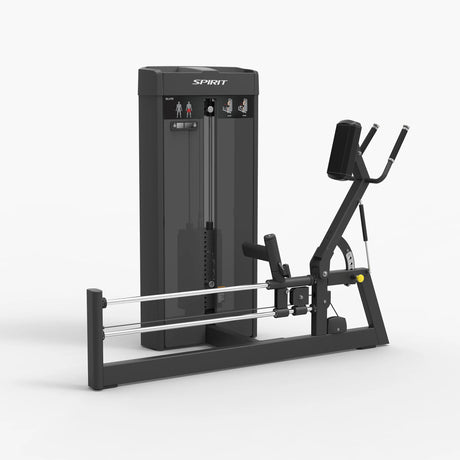 Angled view of the Spirit Fitness CSS-GLUT Glute Trainer showing the weight stack, footplate, kickback arm, and handgrips.