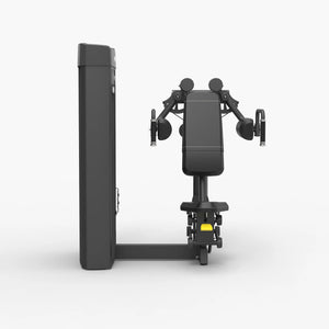 Rear view of the Spirit Fitness CSS-LATR Lateral Raise machine showing the dual arm pads and pivoting arms.