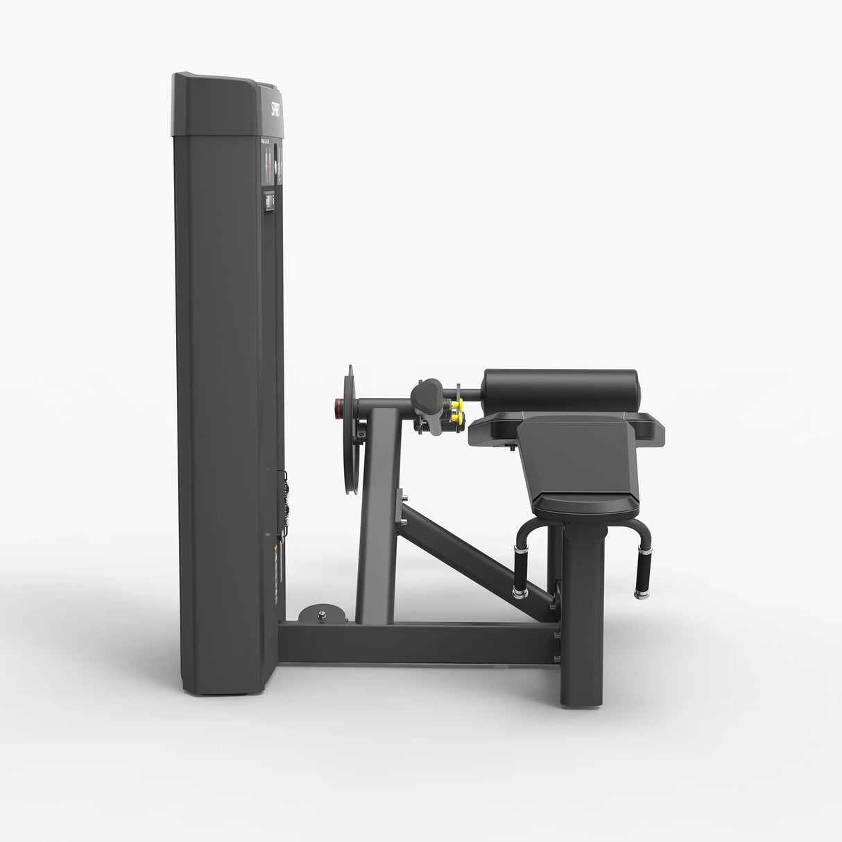 Side profile view of the Spirit Fitness CSS-PRLC Prone Leg Curl showing the bench pad, leg roller, and adjustment pin on the frame.