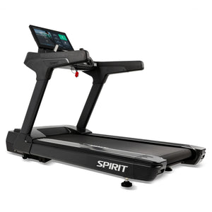 Front-angled view of the Spirit Fitness CT1000ENT Treadmill highlighting the safety key clip and full frame silhouette.