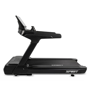 Opposite side profile of the Spirit Fitness CT1000ENT Treadmill on a white background.