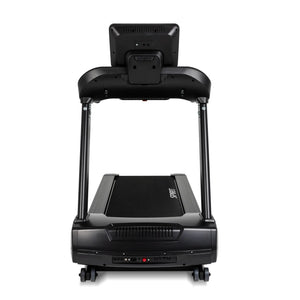 The Spirit Fitness CT800 Treadmill by Spirit Fitness features a wide running belt, sturdy handrails, and a digital display screen, shown here in black and viewed from the front.