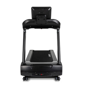 The Spirit Fitness CT800ENT Treadmill by Spirit Fitness is shown from the front, with a wide running belt, visible support handles, and a digital console screen attached at the top.