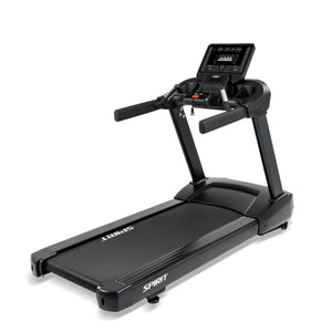 The Spirit Fitness CT850 Treadmill by Spirit Fitness features a digital display, control buttons, handrails, a spacious running belt, and a sturdy frame—ideal for both home and gym use.
