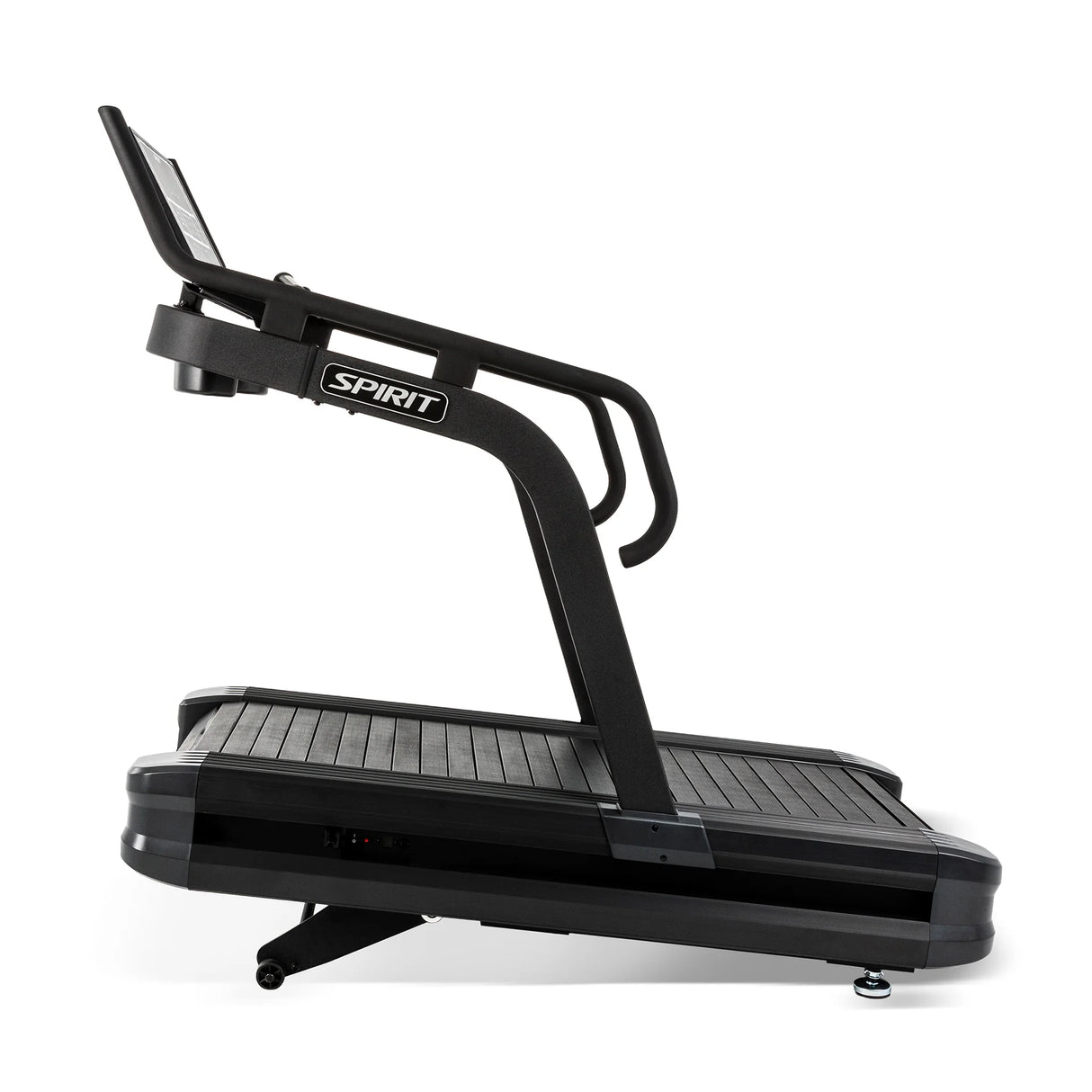 Side profile of the Spirit Fitness CTSBS900 Slat Belt Sled Treadmill on a white background.