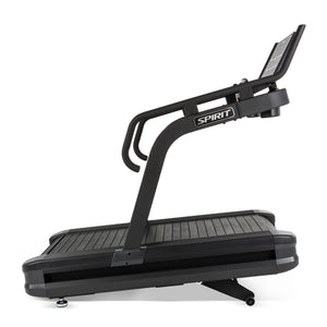 Side profile of the Spirit Fitness CTSBS900 with the rear transport wheels tilted down for moving the unit.