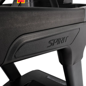 Close-up of the SPIRIT logo badge on the Spirit Fitness CT1000ENT Treadmill's side rail.